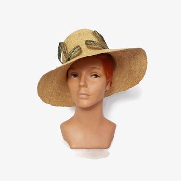 Vintage 60s Straw Sun HAT / 1960s 2-Tone Floppy Wide Brim Woven Straw Hat by LuckyDryGoods