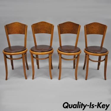 Antique Fischel Astra Bentwood Cafe Bistro Dining Chairs Embossed Wood Set of 4