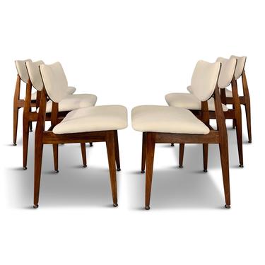 Jens Risom Mid Century Walnut Dining Chairs, a Set of Six