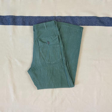 Size 29x29 Vintage 1960s US Army Zipper Fly OG-107 Green Cotton Sateen 4 Pocket Fatigues Pants 2 