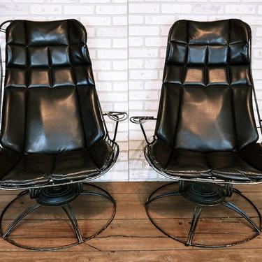 Pair of Black MCM Woodard Era Mid Century Modern HOMECREST Patio Spring Rocking Lounge Chairs 