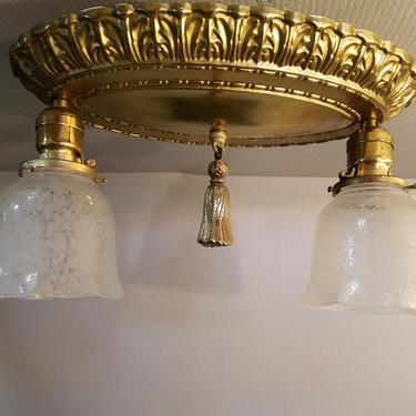 Brass 2 Lite, Frosted Glass Shades. 14 x 8 x 8