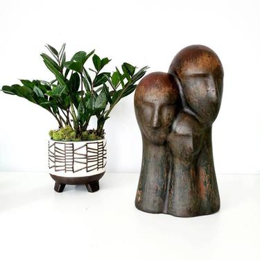Vintage Pottery Modernist Style Figural Group Bust 