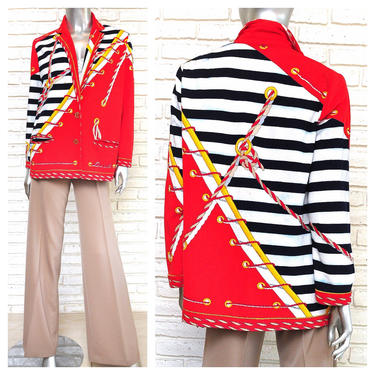 Vintage Nautical Red White Blue Terry Cloth Blazer Jacket by Leonard Paris 70’s Resort Wear 