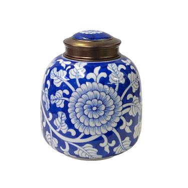 Oriental Handmade Blue White Porcelain Metal Lid Container Urn ws1842E 
