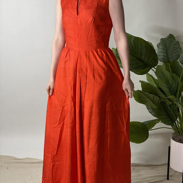 Vintage 60's Burnt Orange Raw Silk Gown Dress 