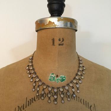 Vintage Silver Moonstone Collar Bib Necklace 