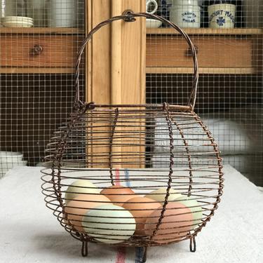 Beautiful vintage French rustic metal egg basket 