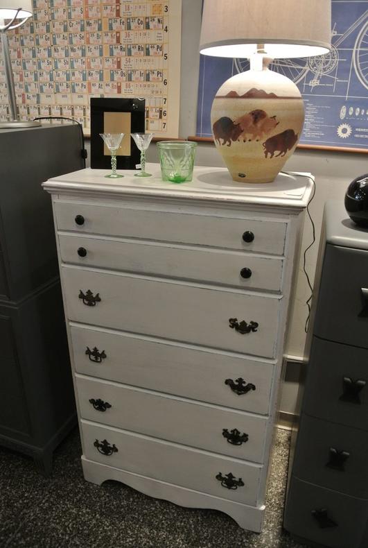 White shabby chic chest of drawers. $250
