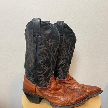 Vintage Justin style black and caramel brown cowboy boots size 8 8.5 4767 309603 