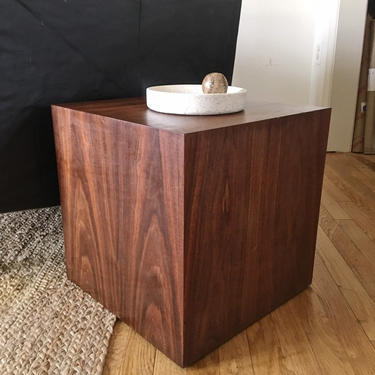 Milo Baughman Style Cube Table Mitered Wood Square Pedestal Vintage Furniture 