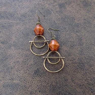 Hammered bronze earrings, geometric earrings, unique mid century modern earrings, ethnic earrings earrings, bohemian earrings, statement 8 