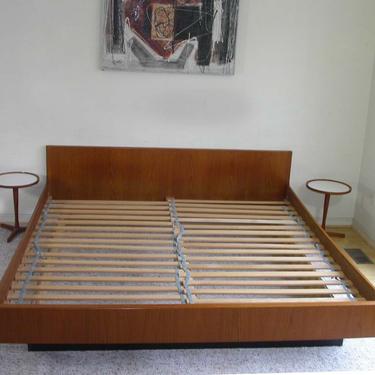King Size Danish Modern Teak Platform Bed with Black Base By W&amp;B Mobler 