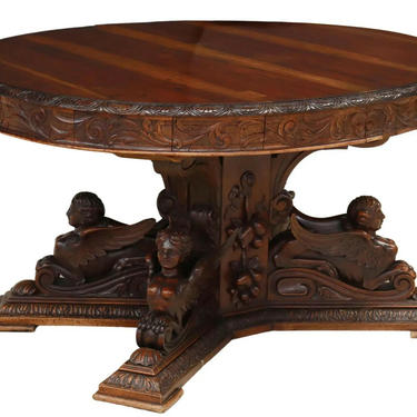 Antique Dining Table, Renaissance Revival, Carved Walnut, Extension, 1800's!
