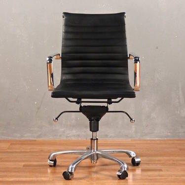 Leather &amp; Chrome Rolling Desk Chair – ONLINE ONLY