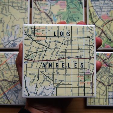 1981 Los Angeles California Vintage Map Coasters Set of 6. Vintage Hollywood Map. Griffith Park. Beverly Hills. California Décor LA UCLA Map 