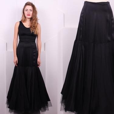 Vintage 1990's Morgane Le Fay Silk Broom Skirt • 90's Designer Black Silk Full Length Skirt • Size S 