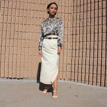 Cream Wool Midi Skirt