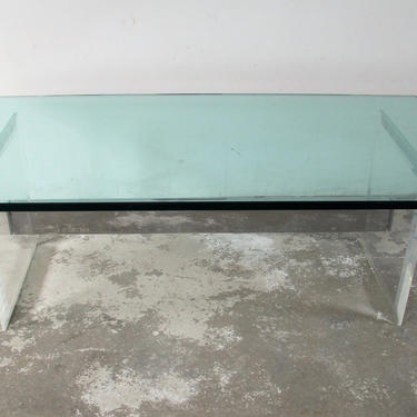 Vintage Lucite Chrome Coffee Table  with Glass Top 