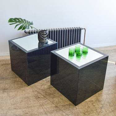 Smoke Acrylic &amp; Mirrored Side Tables