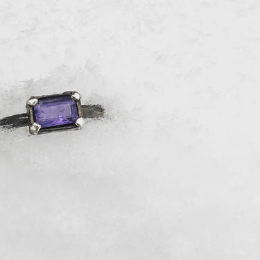 Tanzanite and Black Silver Ring with Prongs Size 8 