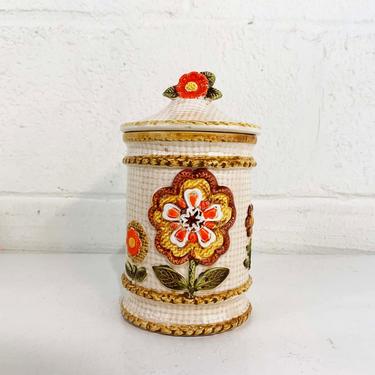 Vintage Floral Ceramic Canister Kitsch 1980s 1970s Small Mid-Century Kitchen Retro Pantry Tea Coffee Sugar Bowl Kawaii Kitsch Cute Home 