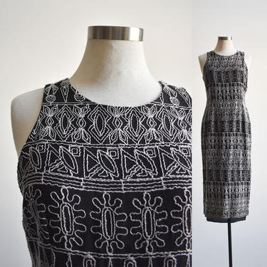 Black 90s Embroidered Midi Dress 