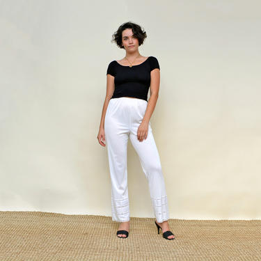 vintage 60s off white lingerie pants 1960s high waisted lace trim sheer slip trouser liner 70s slips underwear 