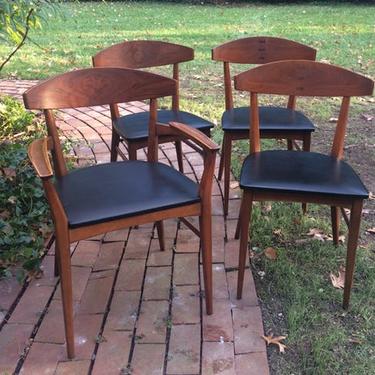Set of 4 vintage mid century walnut dining chairs