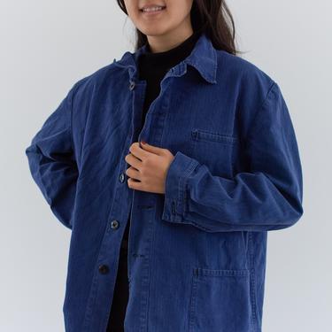 Vintage Blue Chore Jacket | Unisex Herringbone Twill Cotton Utility Work Coat | M L | FJ037 