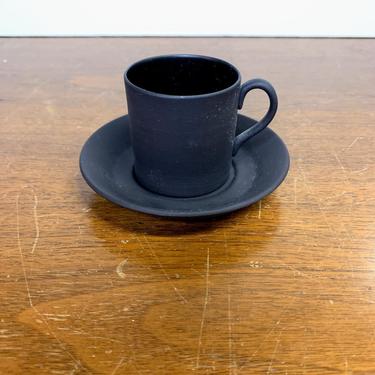 Vintage Wedgwood Black Basalt Jasperware Demitasse Cup and Saucer 