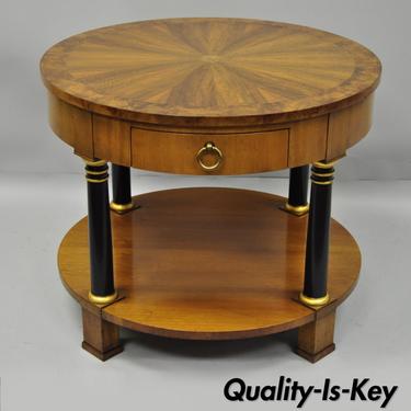 Baker Burl Walnut &amp; Rosewood Round Empire Side Lamp Table
