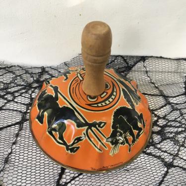 Vintage Kirchoff Life Of The Party Halloween Bell, Noisemaker, Devil Witch Bat Black Cat, Tin Litho 