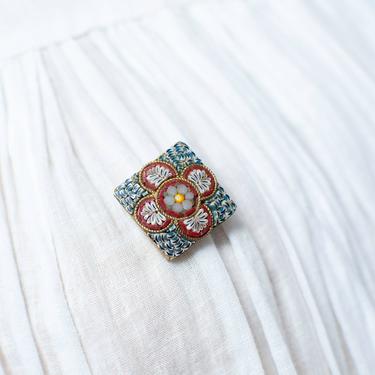 Antique Micro Mosaic Pin / Italian Floral Brooch 