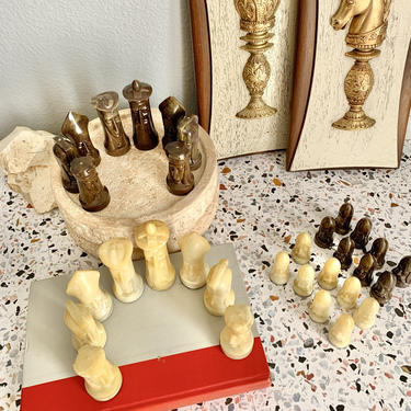 Vintage Chess Set, Lucite Marble Pieces, No Board, Chess Game 