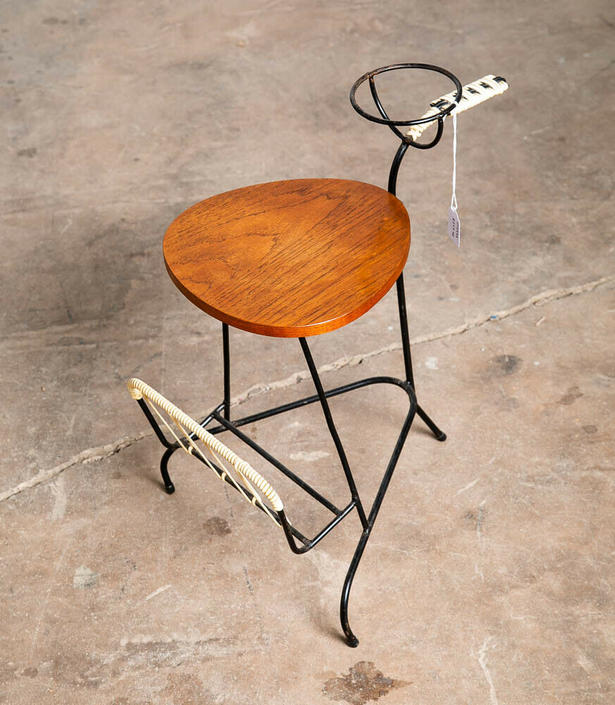 Mid Century Danish Modern End Table Side Teak Magazine Rack Compact Tripod 3 Leg