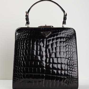 PRADA 90s Black Structured Crocodile Bag