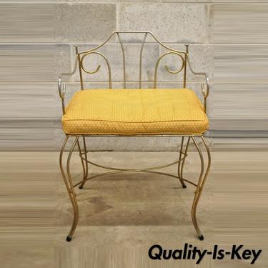 Vintage Metal Gold Hollywood Regency Vanity Bench Boudoir Bedroom Chair