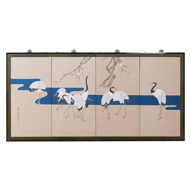 Japanese Showa Four-Panel Screen of Red Crowned Cranes by ErinLaneEstate