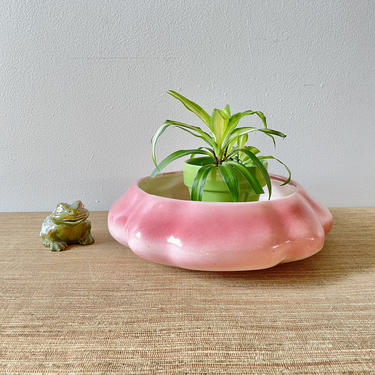 Vintage Planter - Vintage Pink Glazed Ceramic Planter - Shallow Pink Planter - Planter Pot - Scalloped Pink Planter 
