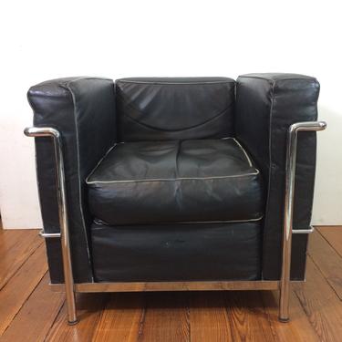Le Corbusier LC2 style lounge Leather and chrome vintage mid century lounge chair. 