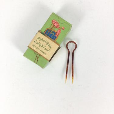 Vintage 30s hair pins | Vintage Deadstock Carnation Hair Pins | 1930s celluloid two prong hair fork 
