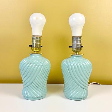 Pair of Mint Wrapped Boudoir Lamps 