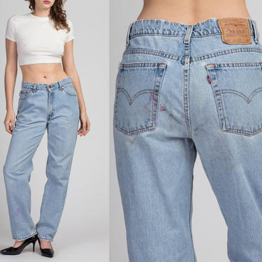 Vintage Levi's 512 Distressed Blue Jeans - Medium | 90s Straight Leg Denim Pants High Waisted Mom Jeans 