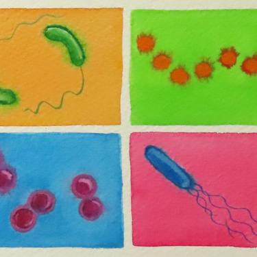 Little Bright Bacteria - original watercolor painting - Microbe Art 