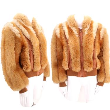 70s shearling bomber M / vintage 1970s glam rock shaggy lambskin fur coat jacket medium 