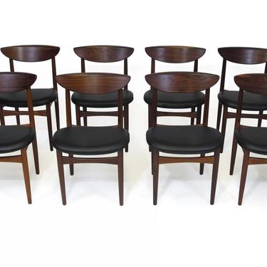 Eight (8) Kurt Ostervig Mid-century Rosewood Dining Chairs in Black Leather