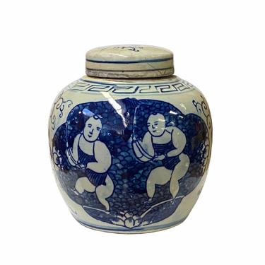 Chinese Oriental Small Blue White Twin Kids Porcelain Ginger Jar ws1858E 