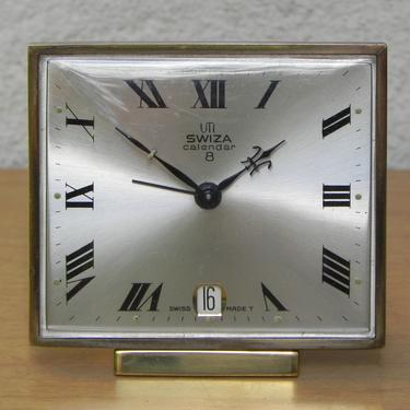 Small Square Swiza 8-day Calendar Alarm Clock with Date 