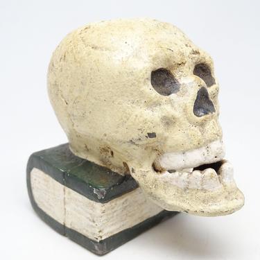 Antique 1930's Halloween Skeleton Head Match Holder with Striker, Vintage Skull 